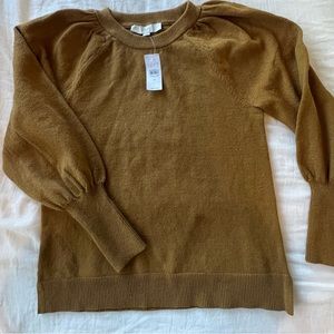 Loft Gold Puff Sleeve Sweater NWT